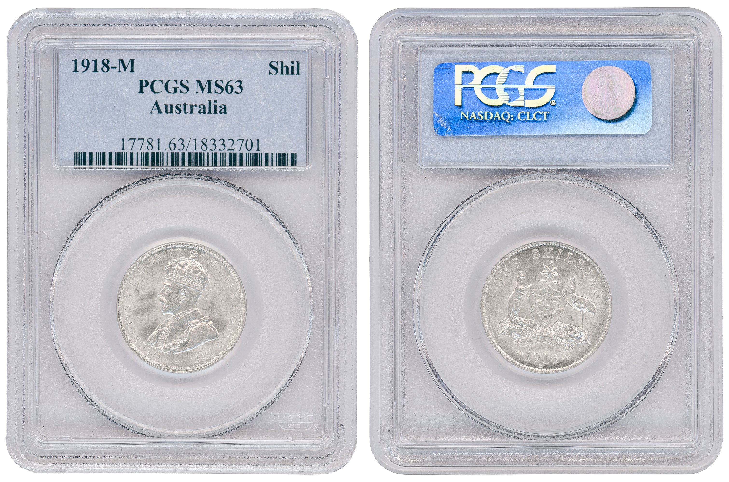 George V, Shilling, 1918-M, PCGS MS63