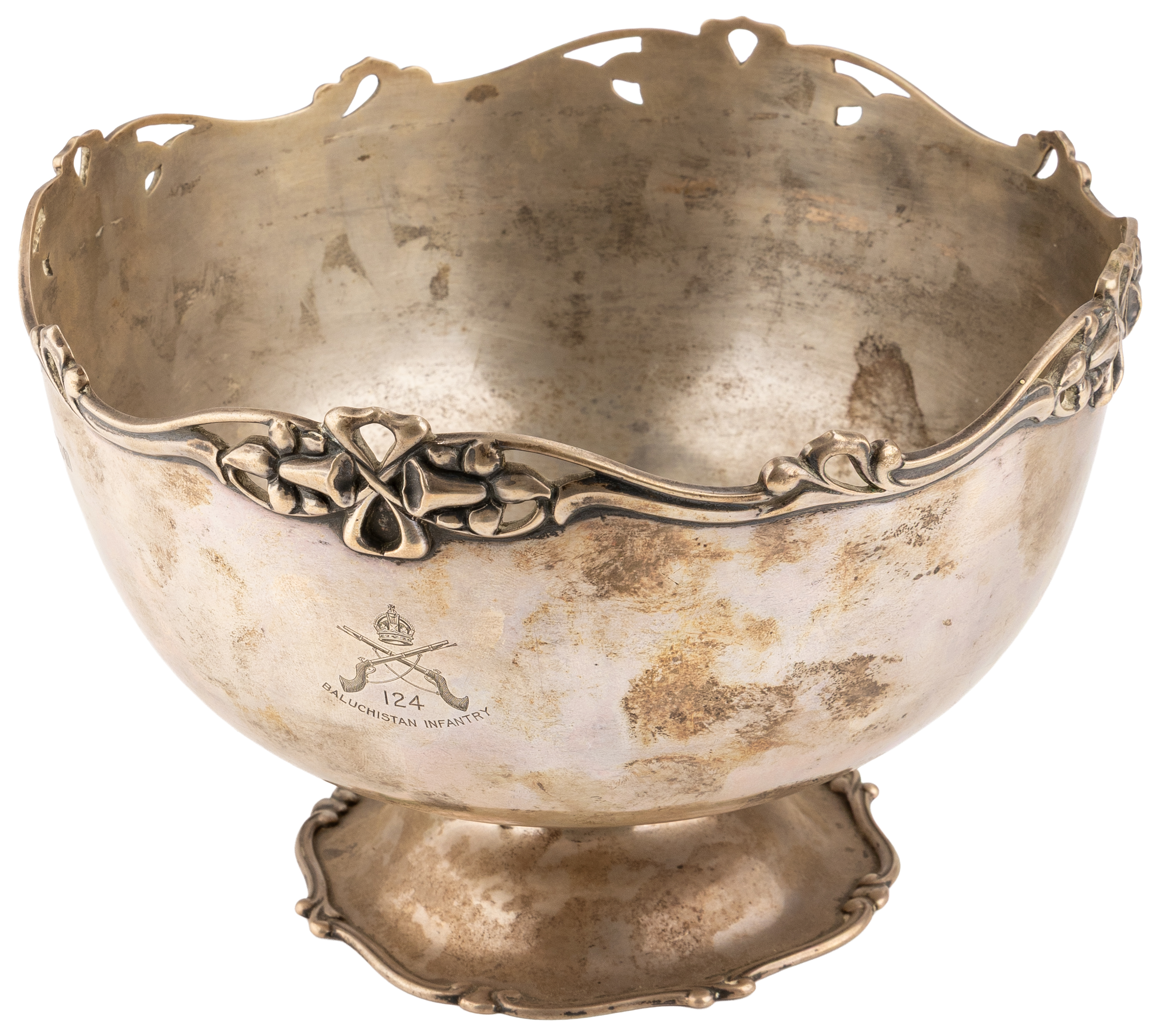 155 · Great Britain, Edward VII, Art Nouveau Silver Bowl - Military Wedding Gift, 1908,  gVF