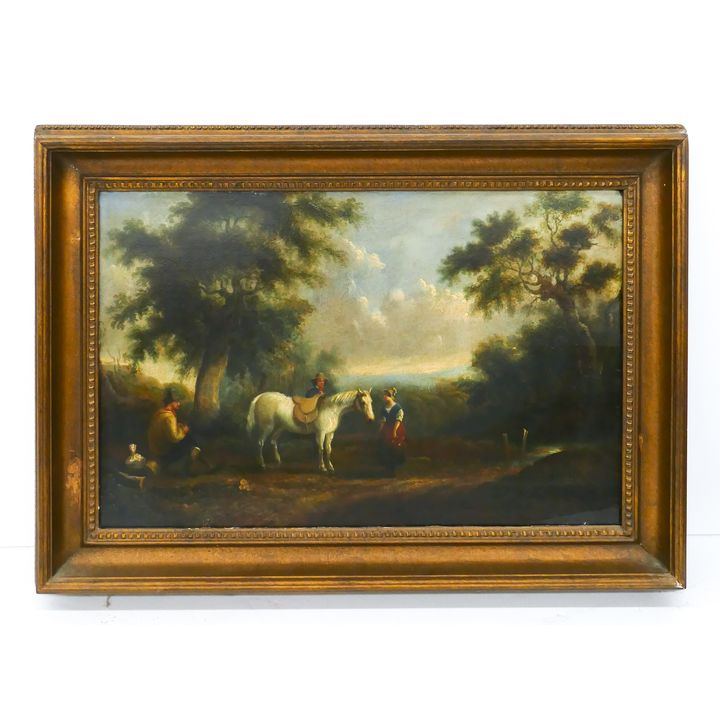 Thomas Creswick (1811-1869 United Kingdom) Figures in a Landscape Oil on Panel.