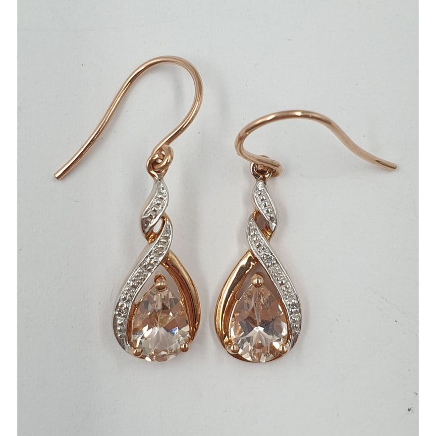9ct R/G Quartz & Diamond Earrings
