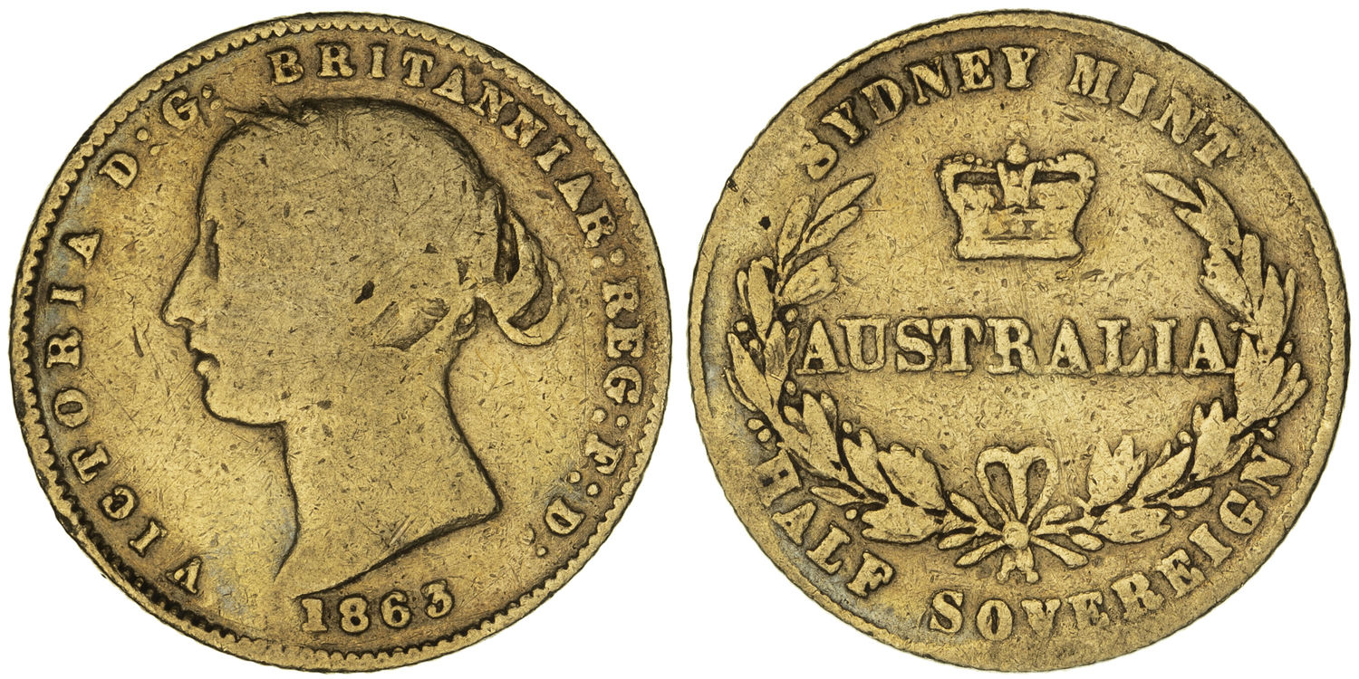Victoria, Sydney Mint - Type II, Half Sovereign, 1863, G