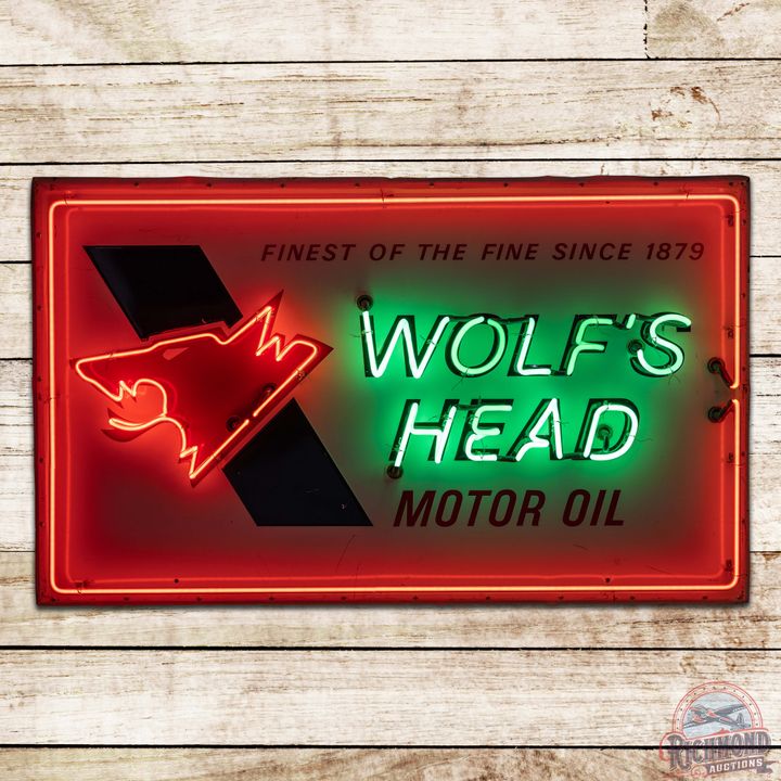 1974 Wolf's Head Motor Oil Neon Sign