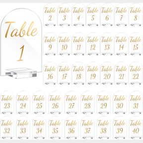 4X6 INCHES 40 PACK 4 X 6 INCH GOLD ACRYLIC WEDDING TABLE NUMBER 1-40 CLEAR WEDDING TABLE STAND WITH NUMBERS CALLIGRAPHY TABLE NUMB