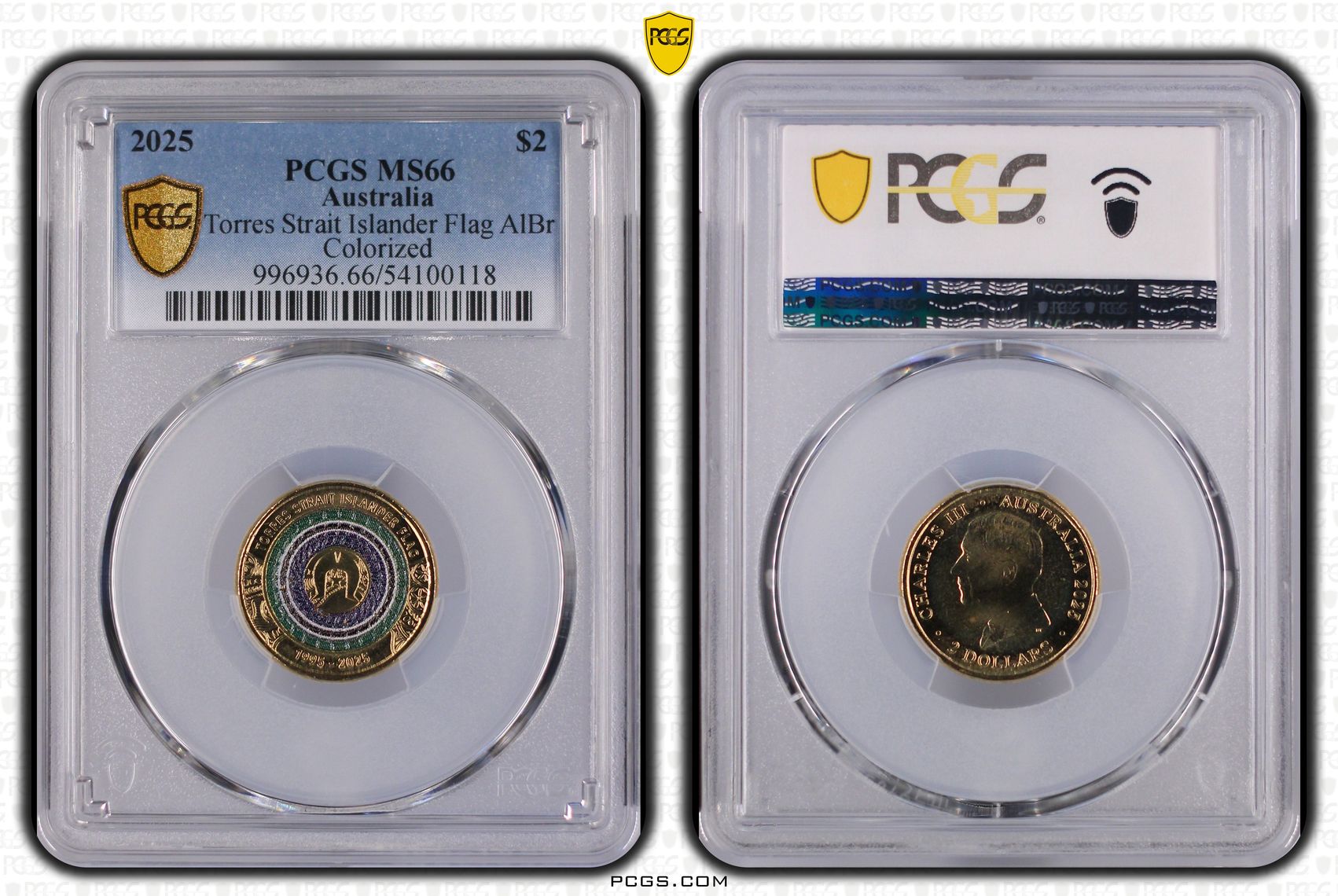 Torres Strait Islander Flag AlBr Colourised, Two Dollar, 2025, PCGS MS66