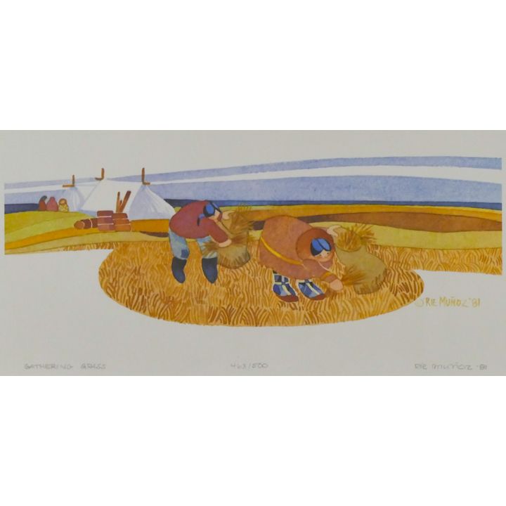 Rie Munoz "Gathering Grass" 1981 Signed Print 8.75" x 13" Sheet.