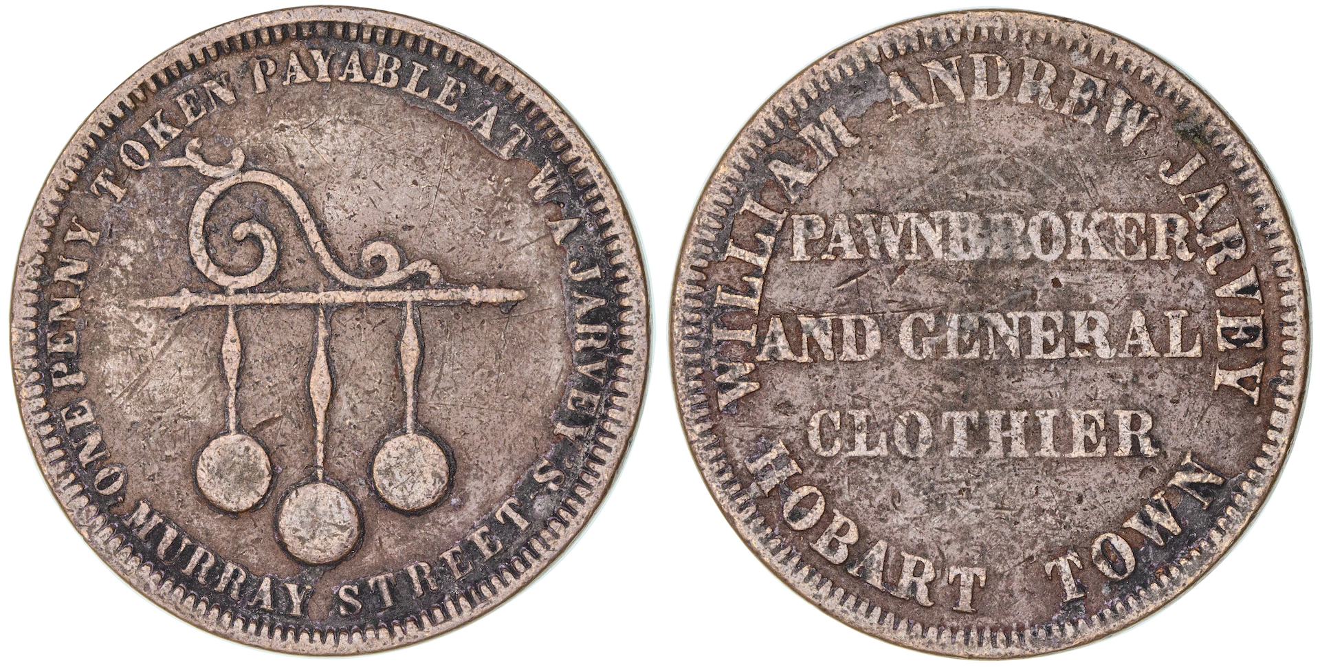 W. A. Jarvey Pawnbroker, Hobart, Penny VG