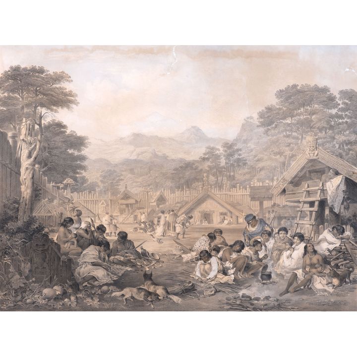 John A. Gilfillan 'Interior of a Native Village or ‘Pā’, in New Zealand'