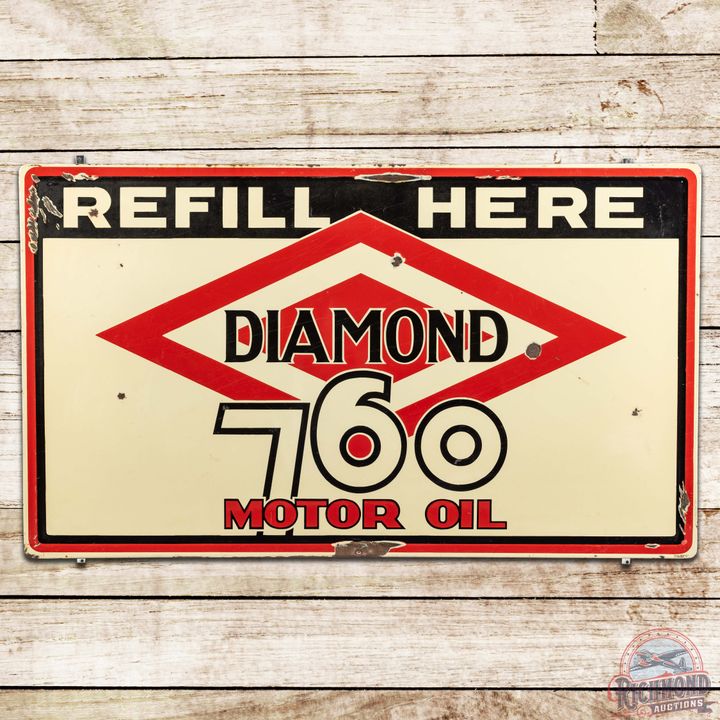 Diamond DX 760 Motor Oil Refill Here SS Porcelain Sign