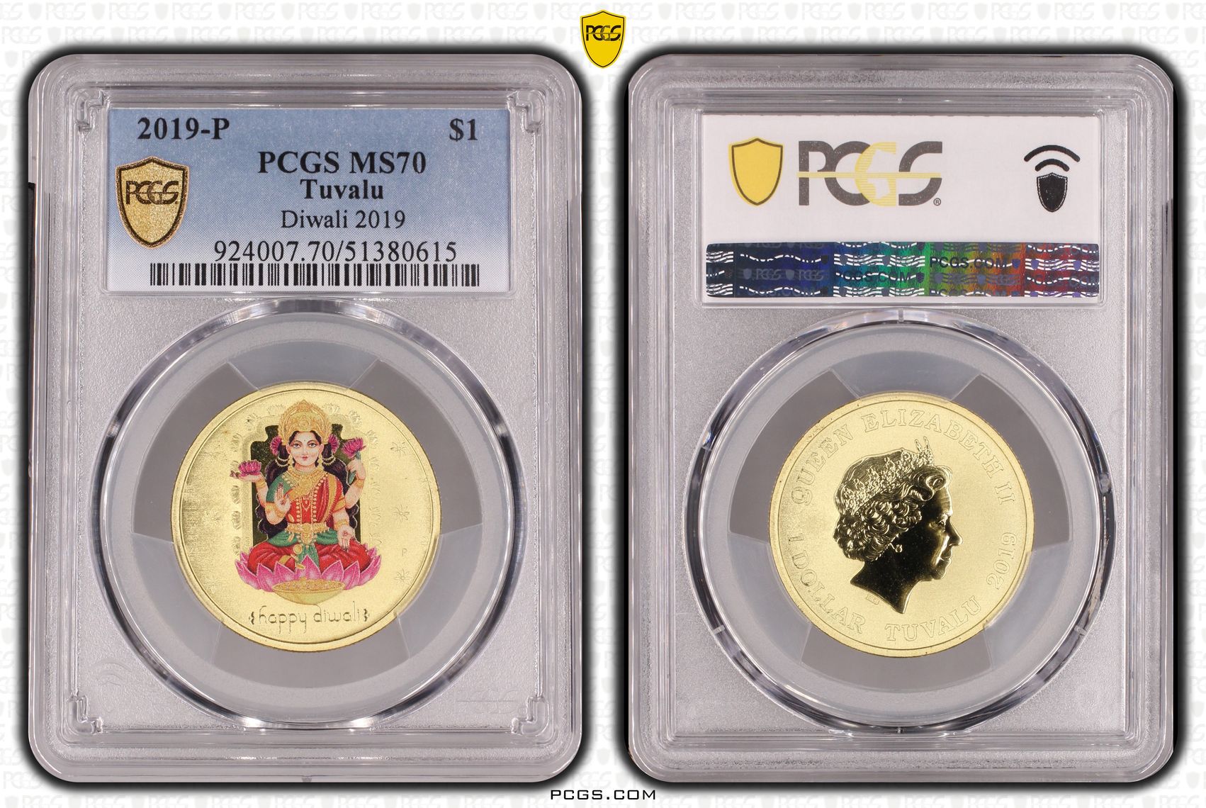 Tuvalu, Diwali 2019, POP 5/0, One Dollar, 2019-P, PCGS MS70