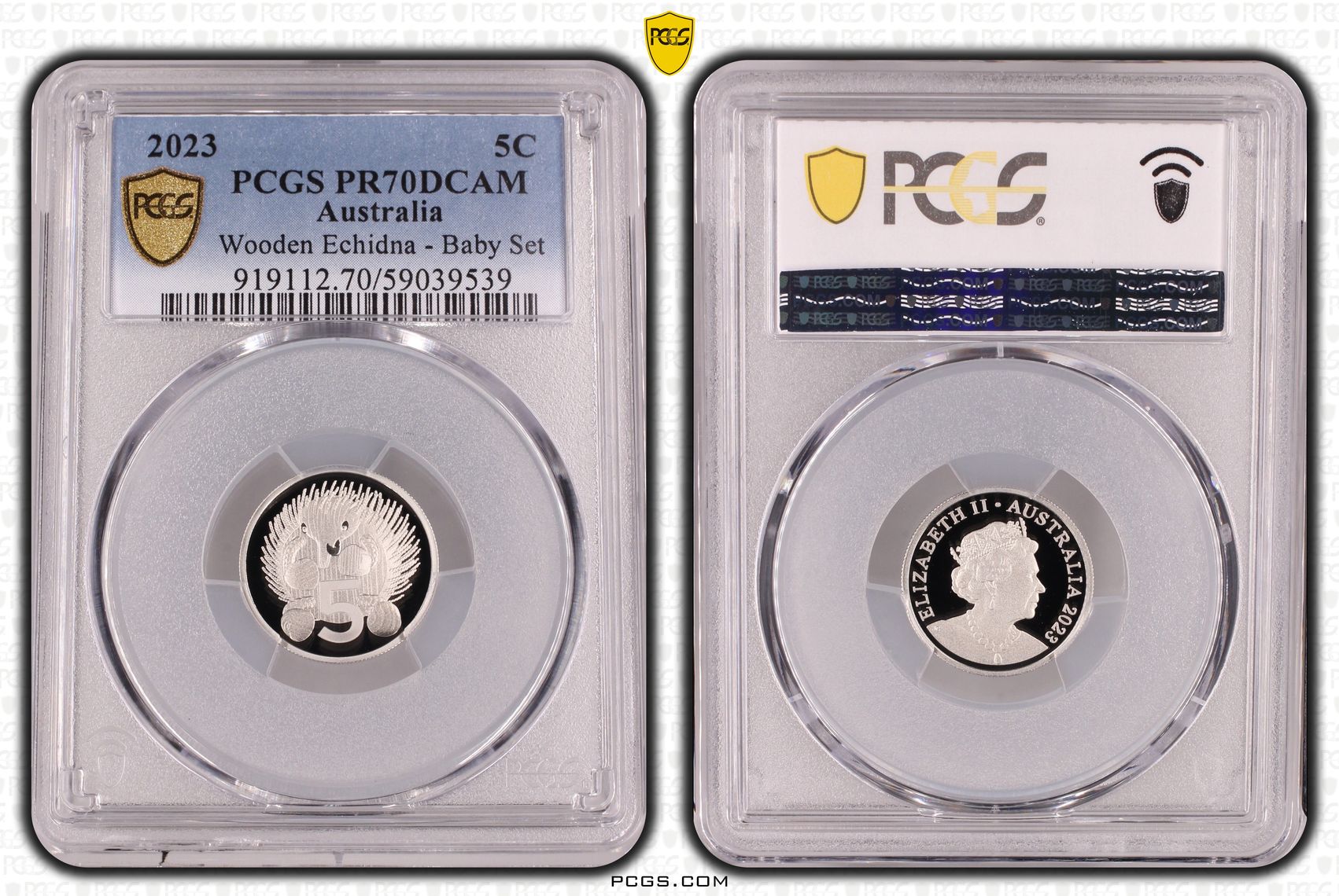 Wooden Echidna - Baby Set, Five Cent, 2023, PCGS PR70DCAM