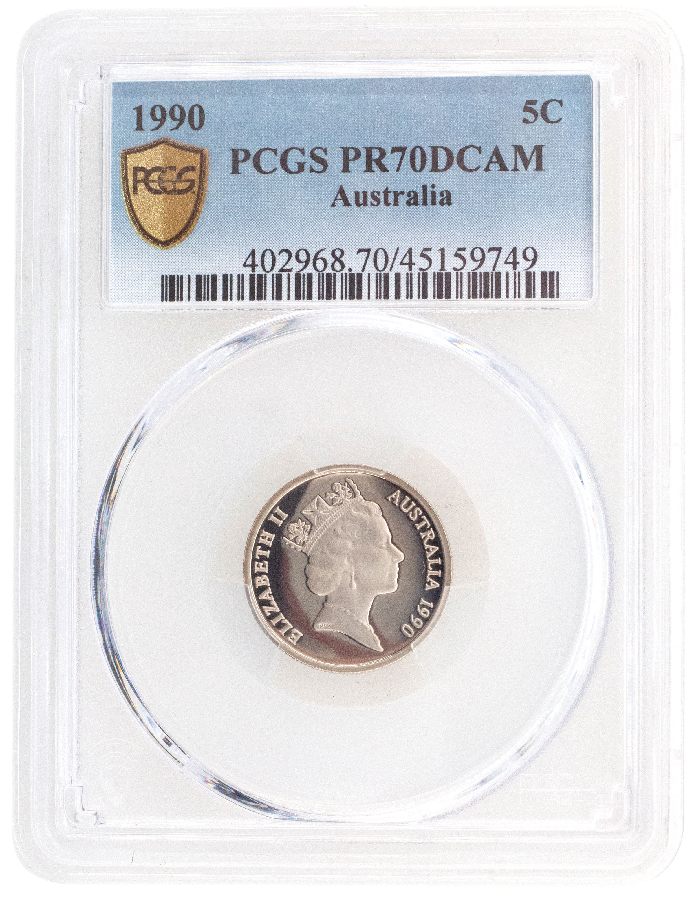 1990 Australia Five Cent, 5c PCGS - PR70DCAM POP 27/0 -749