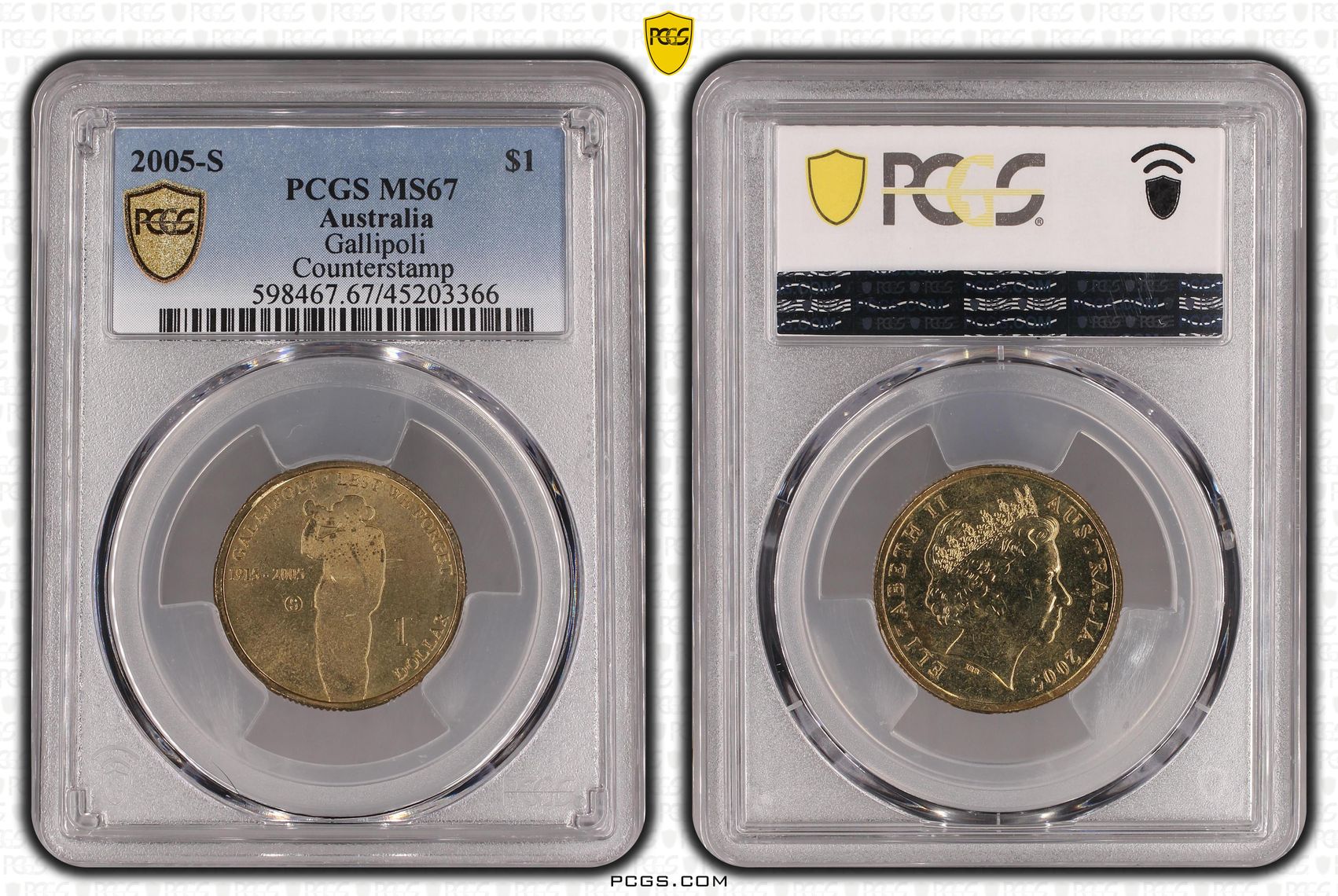 Gallipoli - Counterstamp POP 15/0, One Dollar, 2005-S, PCGS MS67
