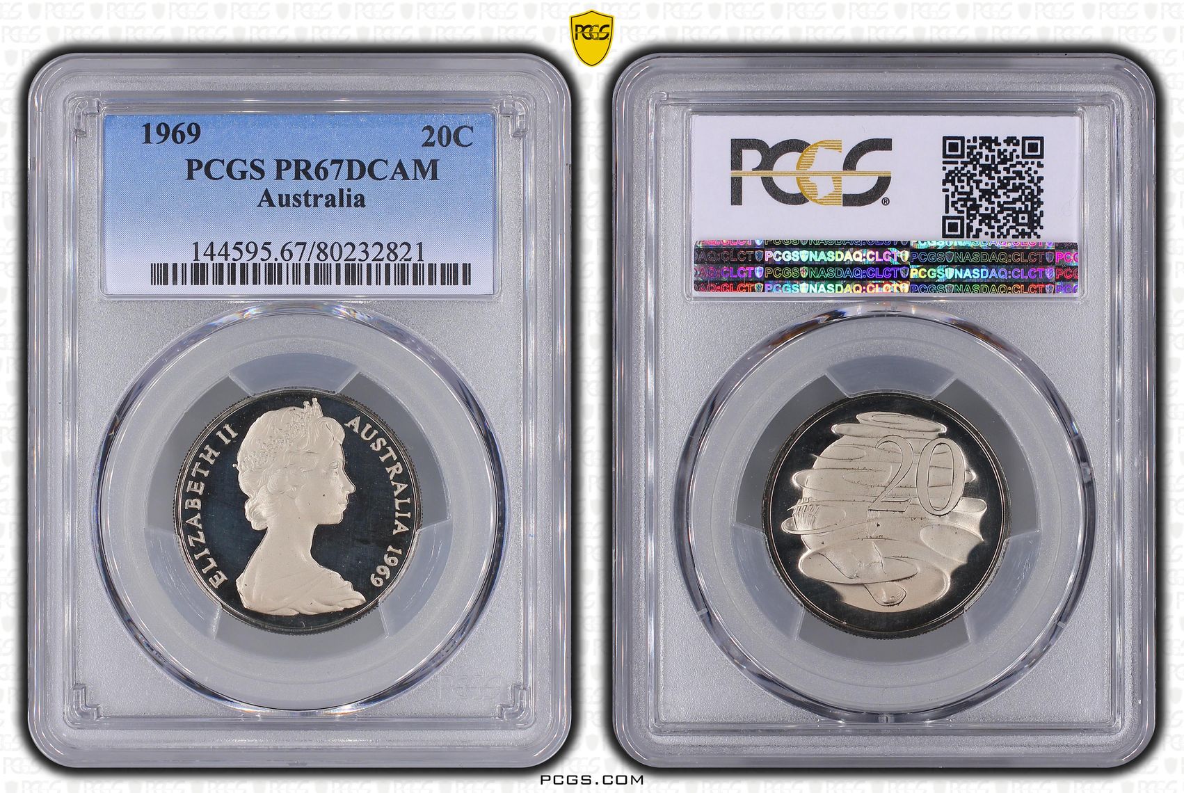 Elizabeth II, Twenty Cent, 1969, PCGS PR67DCAM