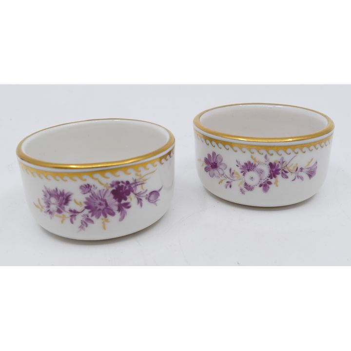 2pc Meissen Pink Flower Porcelain Salt Cellars