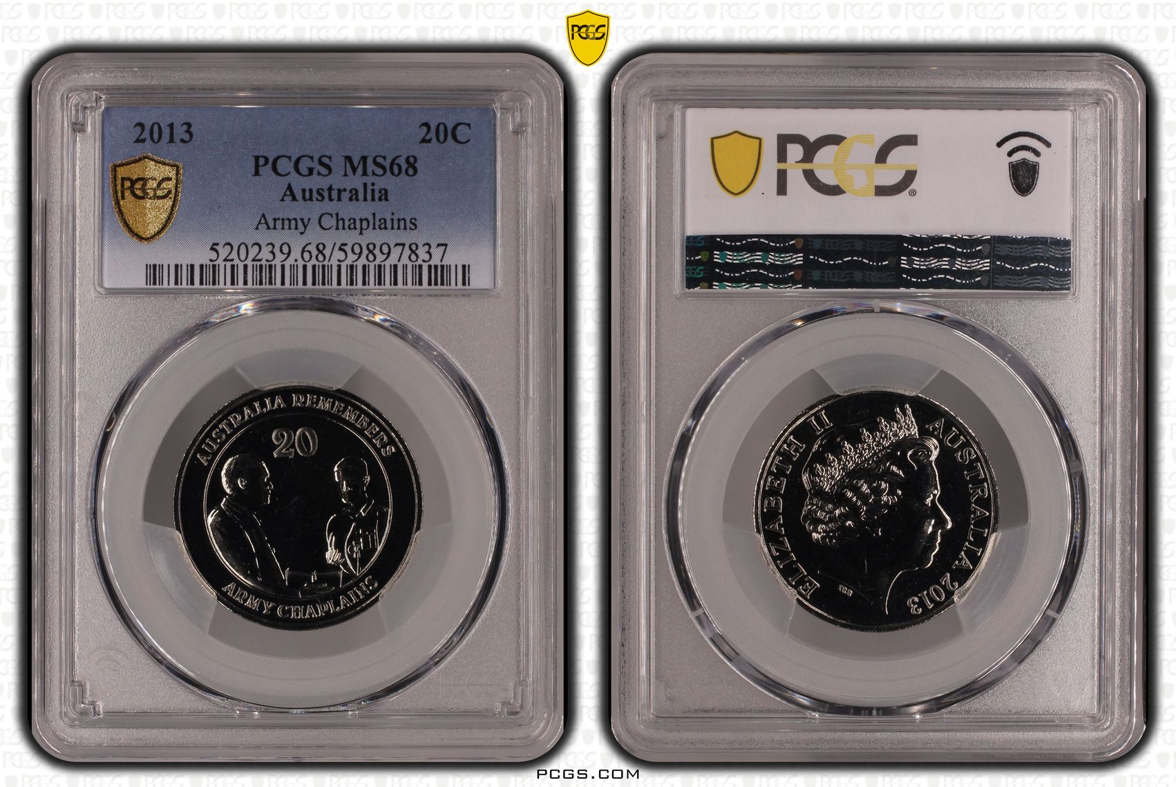 Army Chaplains, Twenty Cent, 2013, PCGS MS68