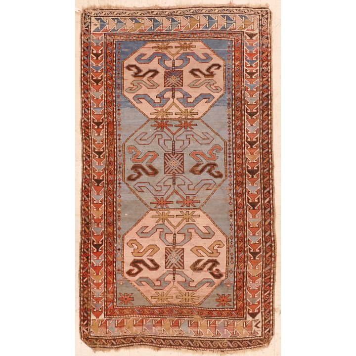 Antique Caucasian Three Medallion Oriental Rug