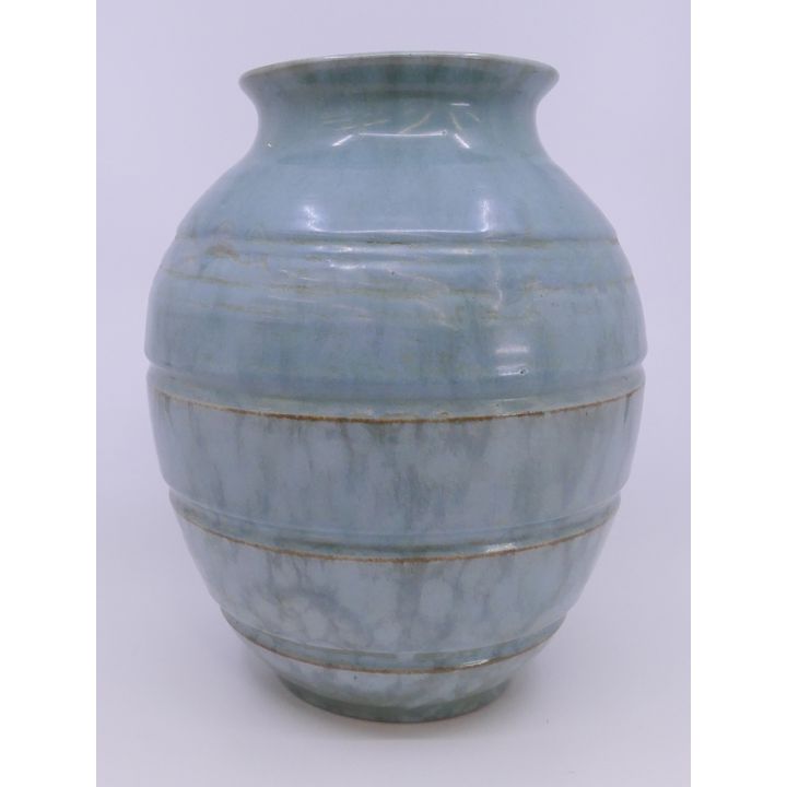 Blue Art Deco Pottery Vase- 8''