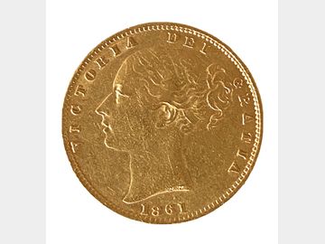1861 Queen Victoria Young Head London Mint Shield Gold Sovereign