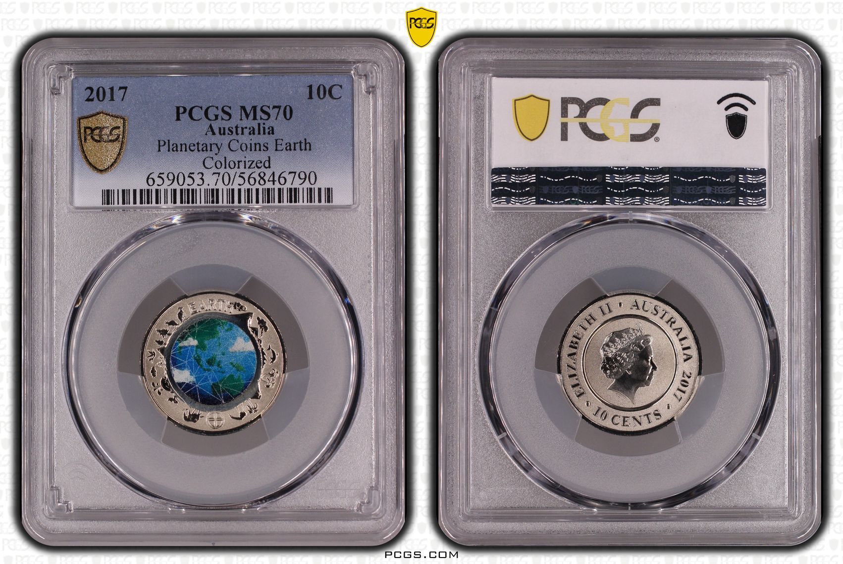 Planetary Coins Earth Colourised, Ten Cent, 2017, MS70
