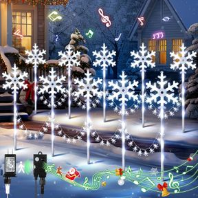 10 PCS SNOWFLAKE CHRISTMAS PATHWAY LIGHTS OUTDOOR WITH 5 MODES SYNC MUSIC, WATERPROOF CHRISTMAS PATHWAY MARKERS LIGHTS WITH TIMER