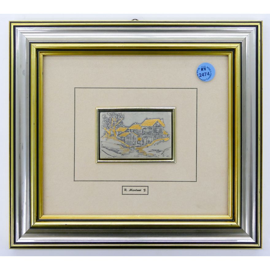 R. Montesi Art Sterling Clad Plaque Framed 9.5'' x 10''