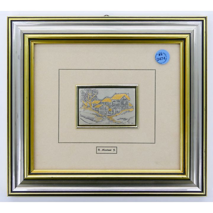 R. Montesi Art Sterling Clad Plaque Framed 9.5'' x 10''