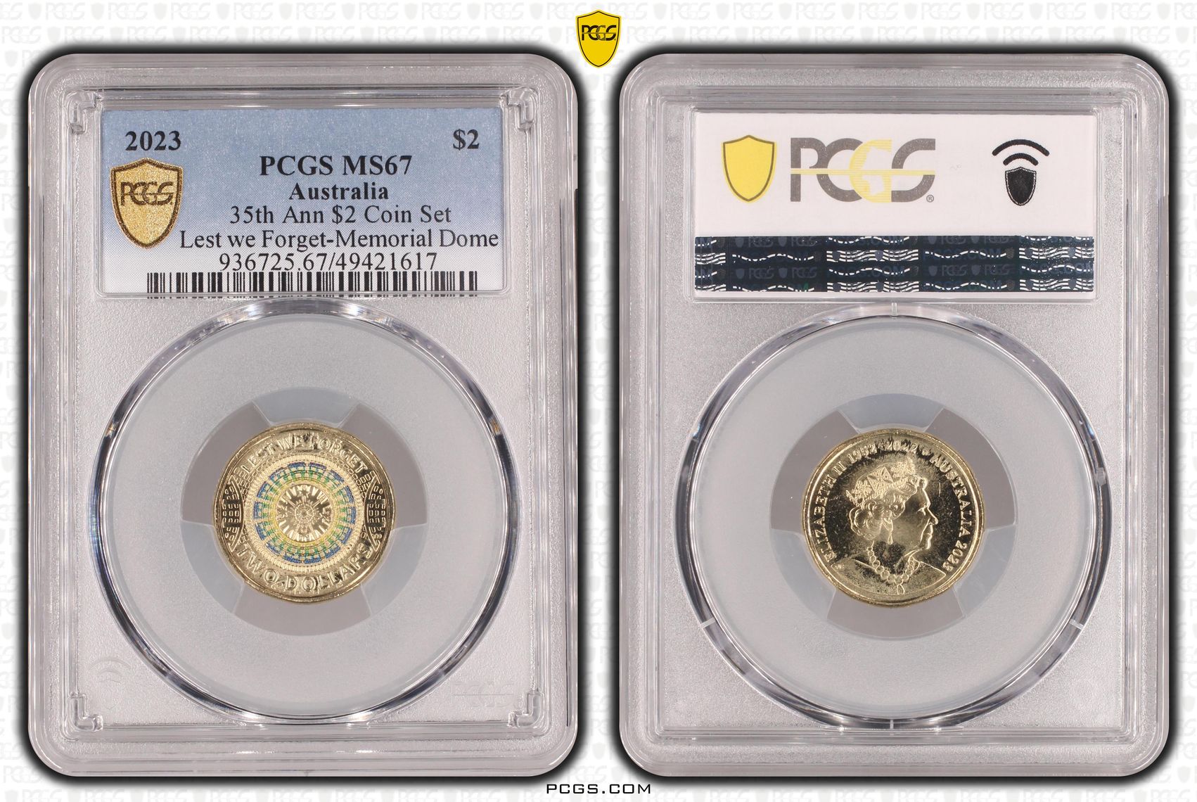 35th Ann $2 Coin Set Colorized Lest we Forget-Memorial Dome, Two Dollar, 2023, PCGS MS67