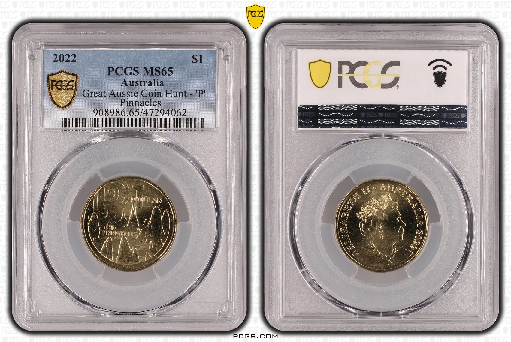 Great Aussie Coin Hunt - 'P', One Dollar, 2022, PCGS MS 65
