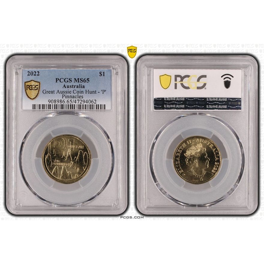 Great Aussie Coin Hunt - 'P', One Dollar, 2022, PCGS MS 65