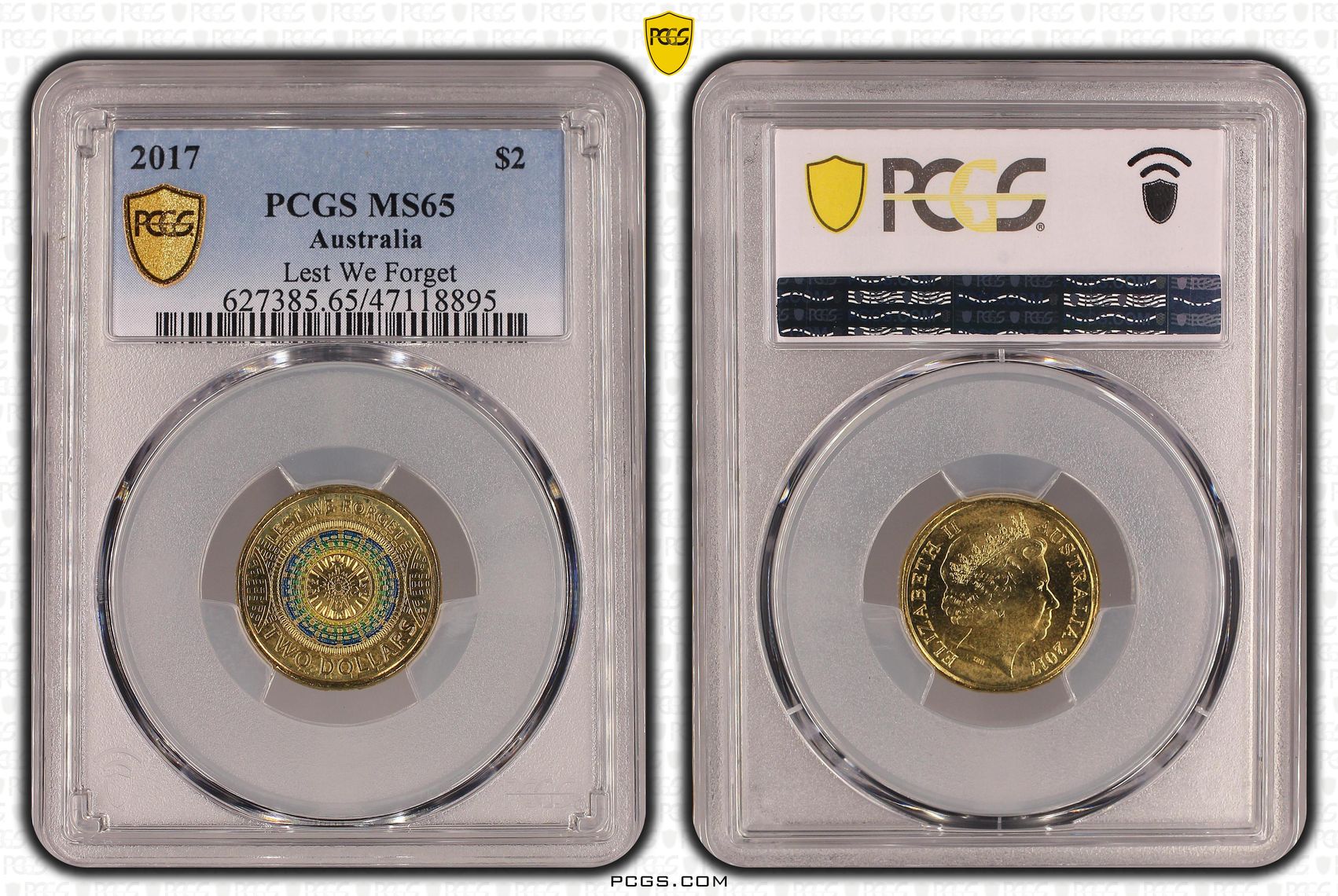 Lest We Forget Colourised, Two Dollar, 2017, PCGS MS65