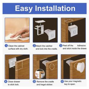 Baby Proofing Magnetic Lock Set for Cabinets and Drawers 4 Locks with 1 Magnetic Key |