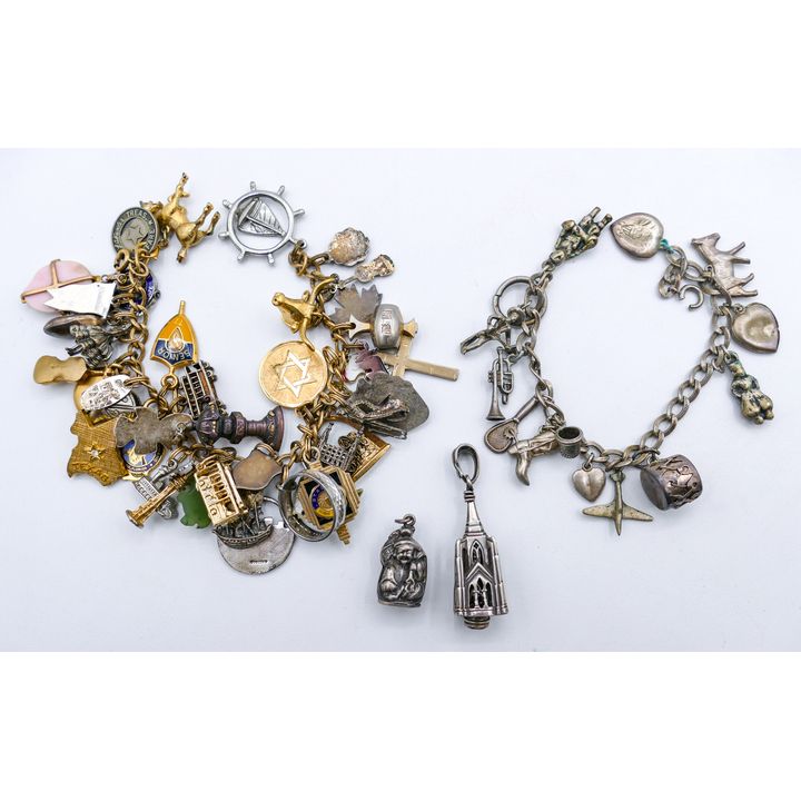 Box Vintage Sterling Charm Bracelet and Charms etc.