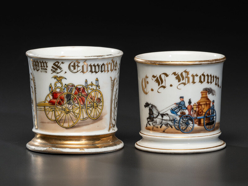 Two Fireman's Occupational Shaving Mugs