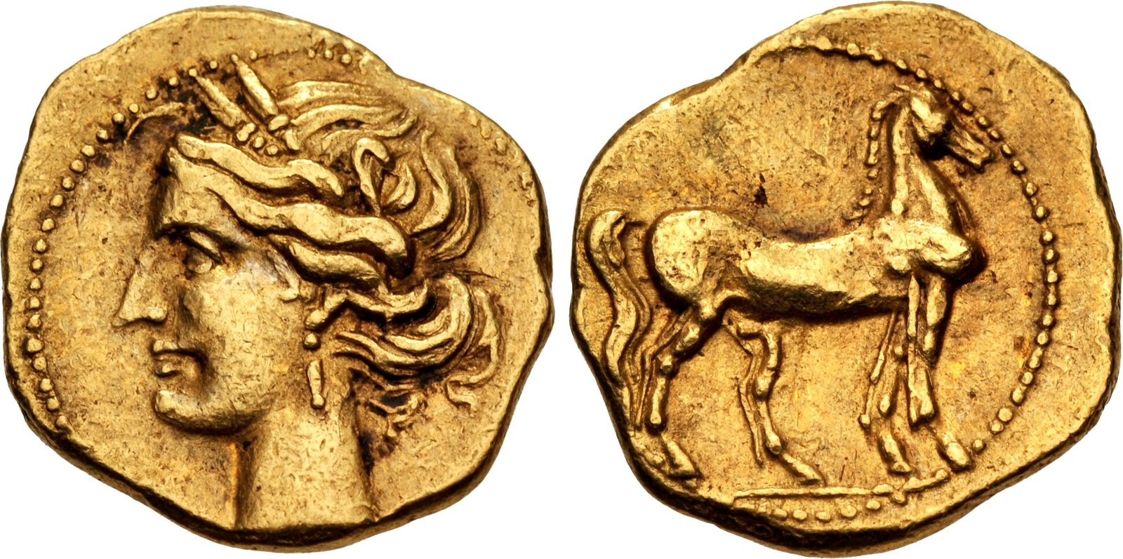 CARTHAGE, Second Punic War. Circa 203201 BC. AV Quarter Stater (12mm