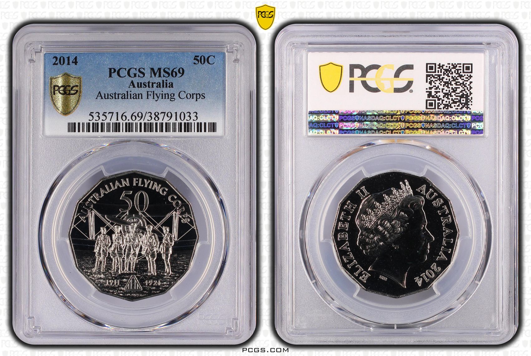 2014 Australia Fifty Cent, 50c Australian Flying Corps PCGS - MS69 -033