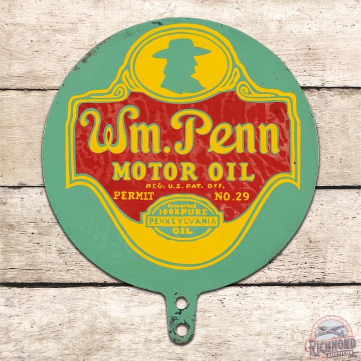 Wm. Penn Motor Oil Double Sided Tin Lubester Paddle Sign w/ Logo