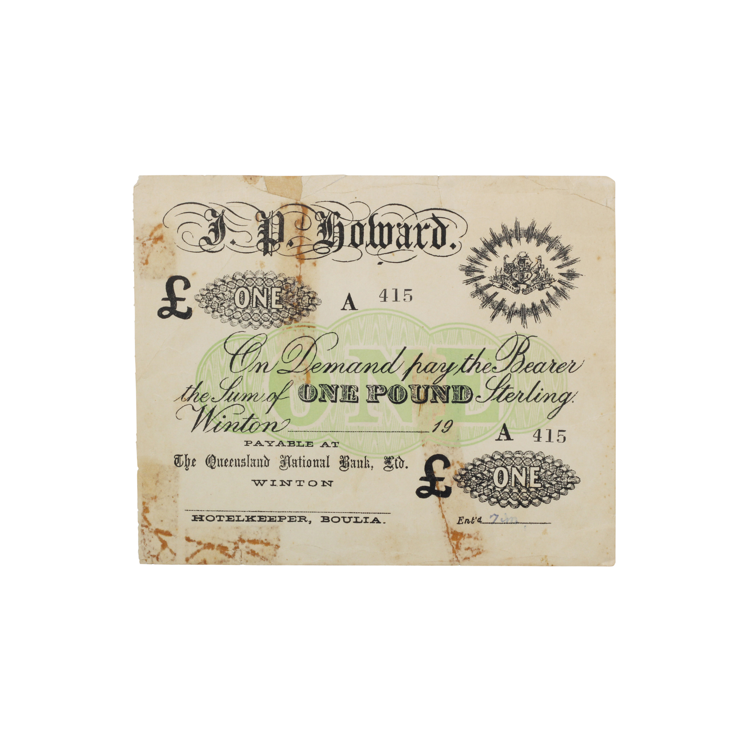 1836. · J.P. Howard, One Pound, VG