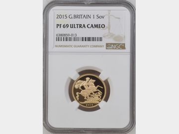 2015 ELIZABETH II 4TH BUST PROOF GOLD SOVEREIGN PF69 UCAM