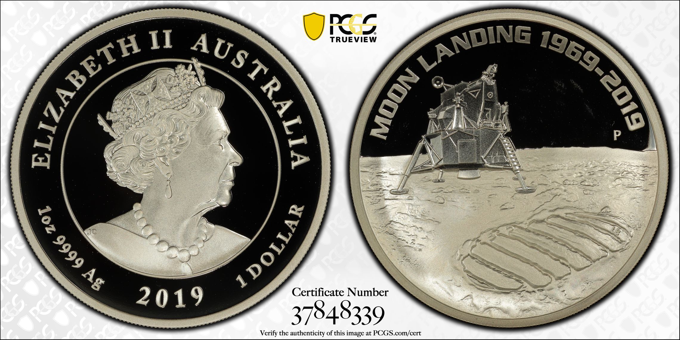 2019-P Australia One Dollar, $1 Silver Proof Moon Landing 50th Ann. Ag PCGS - PR70DCAM POP 2/0 -339