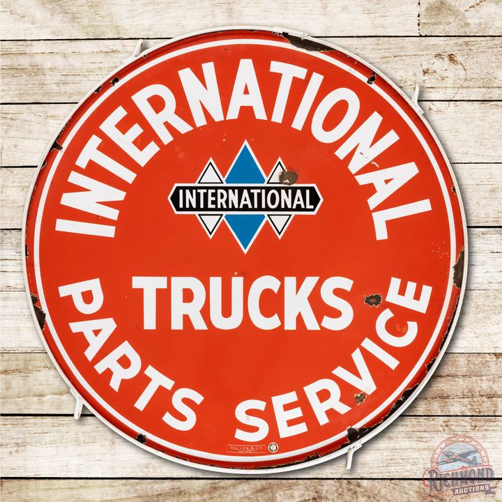 42" International Trucks Parts Service Porcelain Sign & Ring TAC 8.25