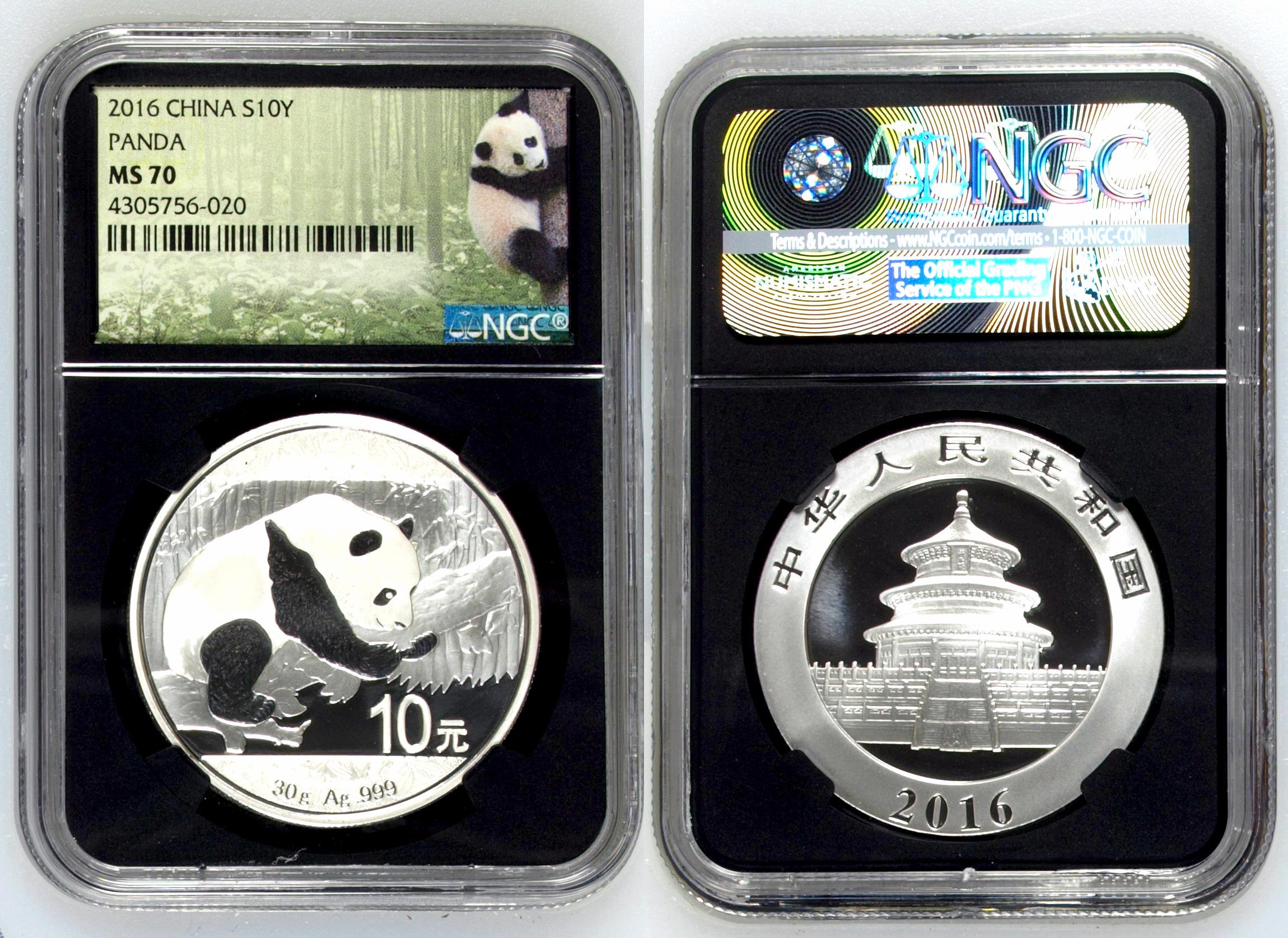 China, Panda, Ten Yuan, 2016, NGC MS 70