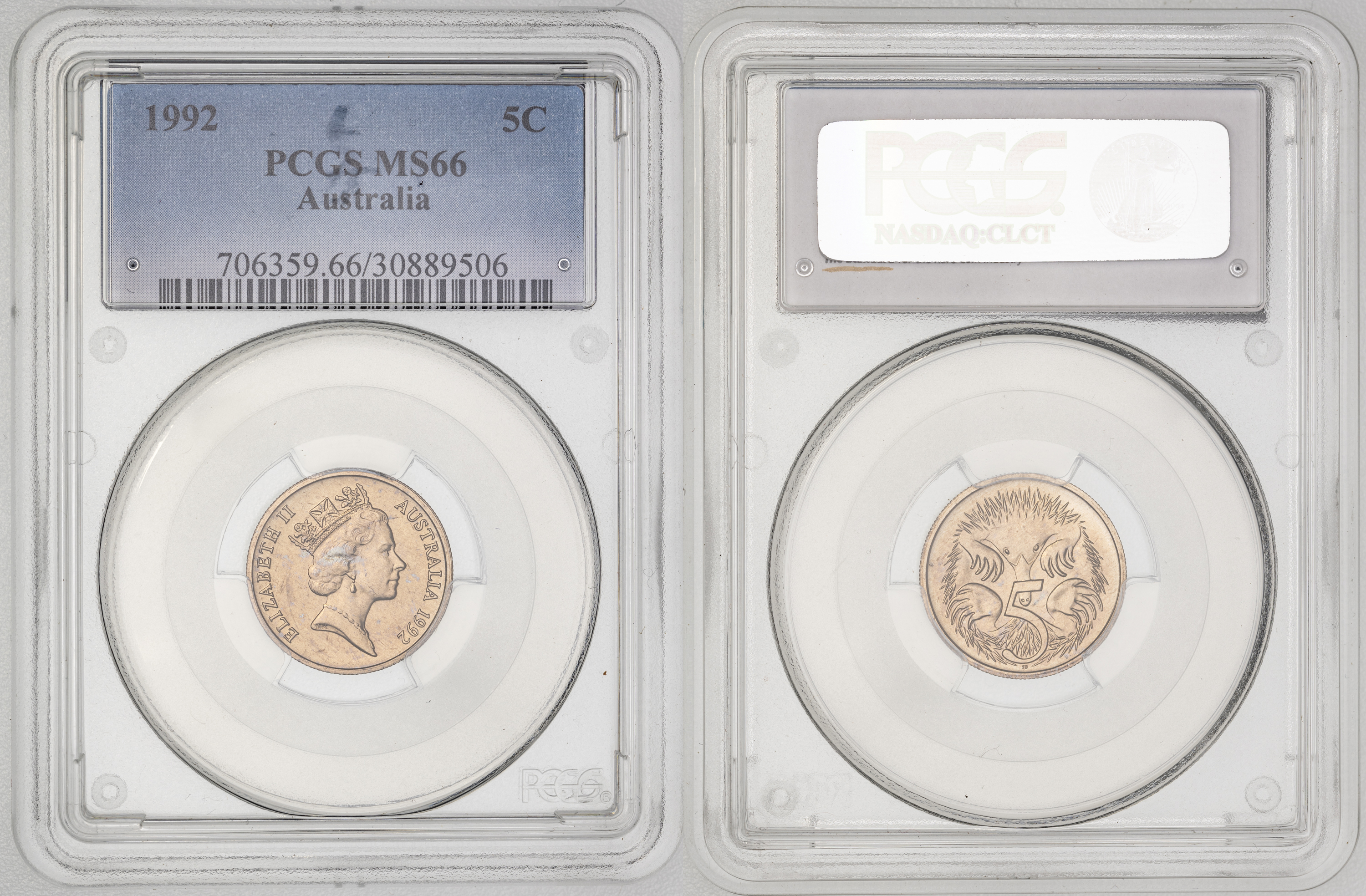 Elizabeth II, , Five Cent, 1992, PCGS MS66