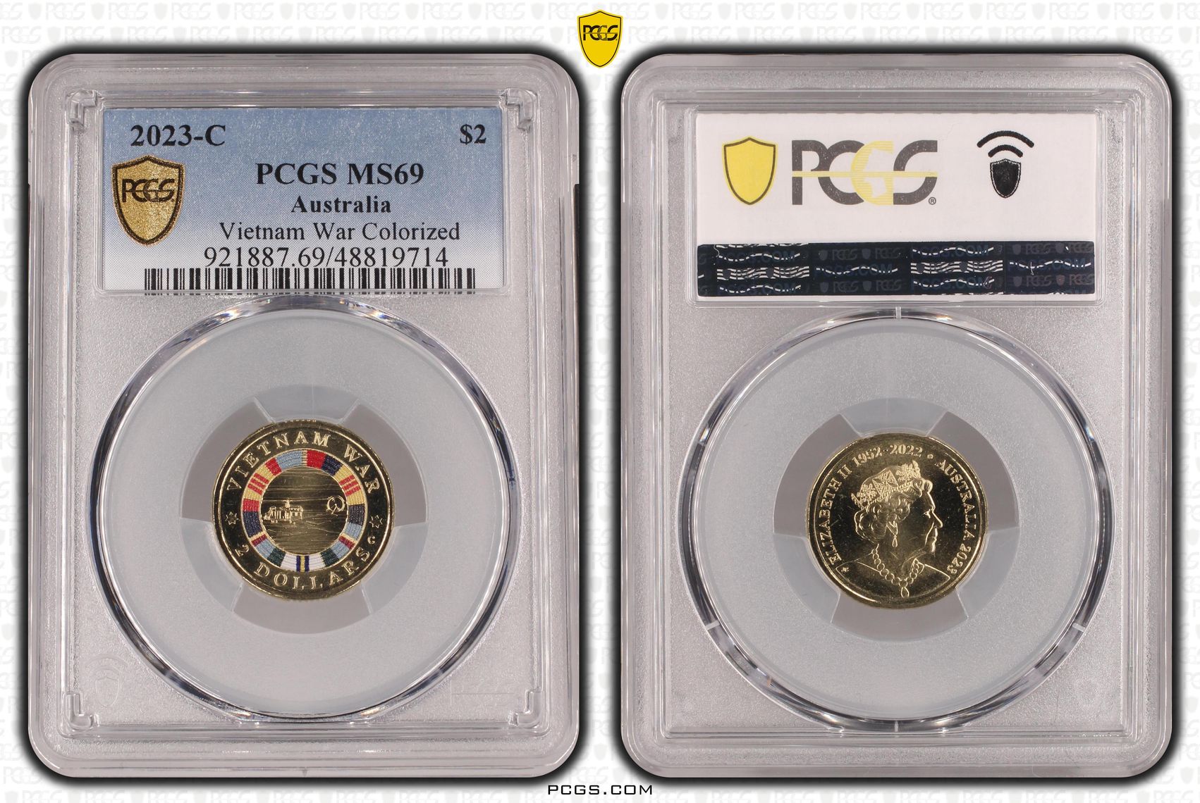 Elizabeth II, Vietnam War Colorized, Two Dollar, 2023-C, PCGS MS69