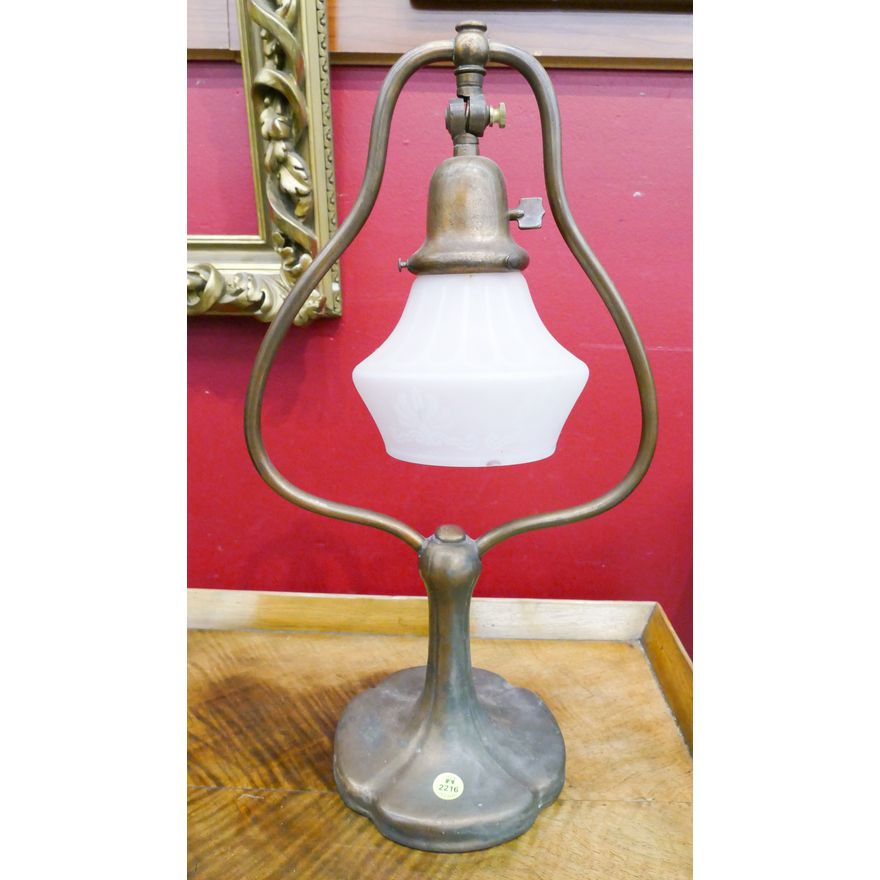 Antique Metal Desk Lamp with Acid-Cut Shade - 18''