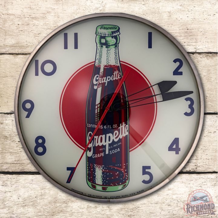 15" Grapette Soda Red Dot Lighted Telechron Advertising Clock