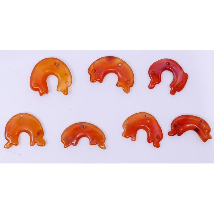 Box 7pc Antique Chinese Carnelian Small Pendants- 1''
