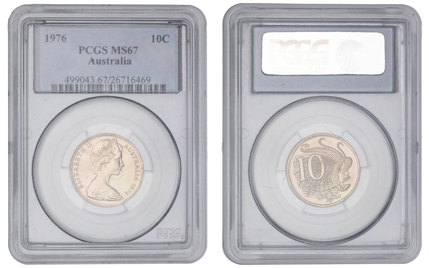Elizabeth II, Ten Cent, 1976, PCGS MS67