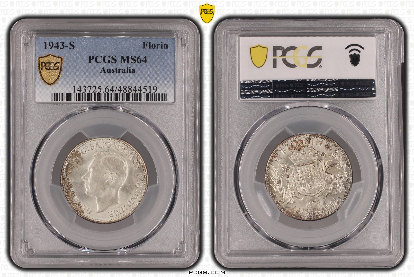 George VI, Florin, 1943-S, PCGS MS64