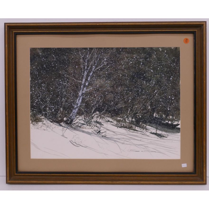 Steven Schultz Winter Scene Gouache Painting Framed- 21x26''