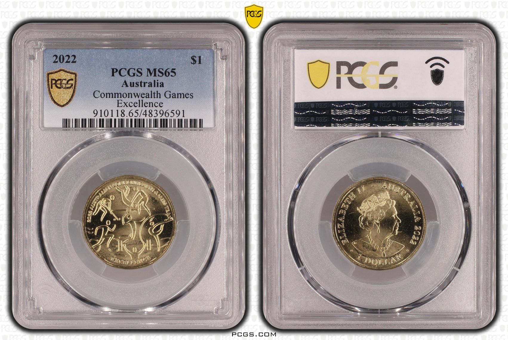 Elizabeth II, Commonwealth Games - Excellence, One Dollar, 2022, PCGS MS65